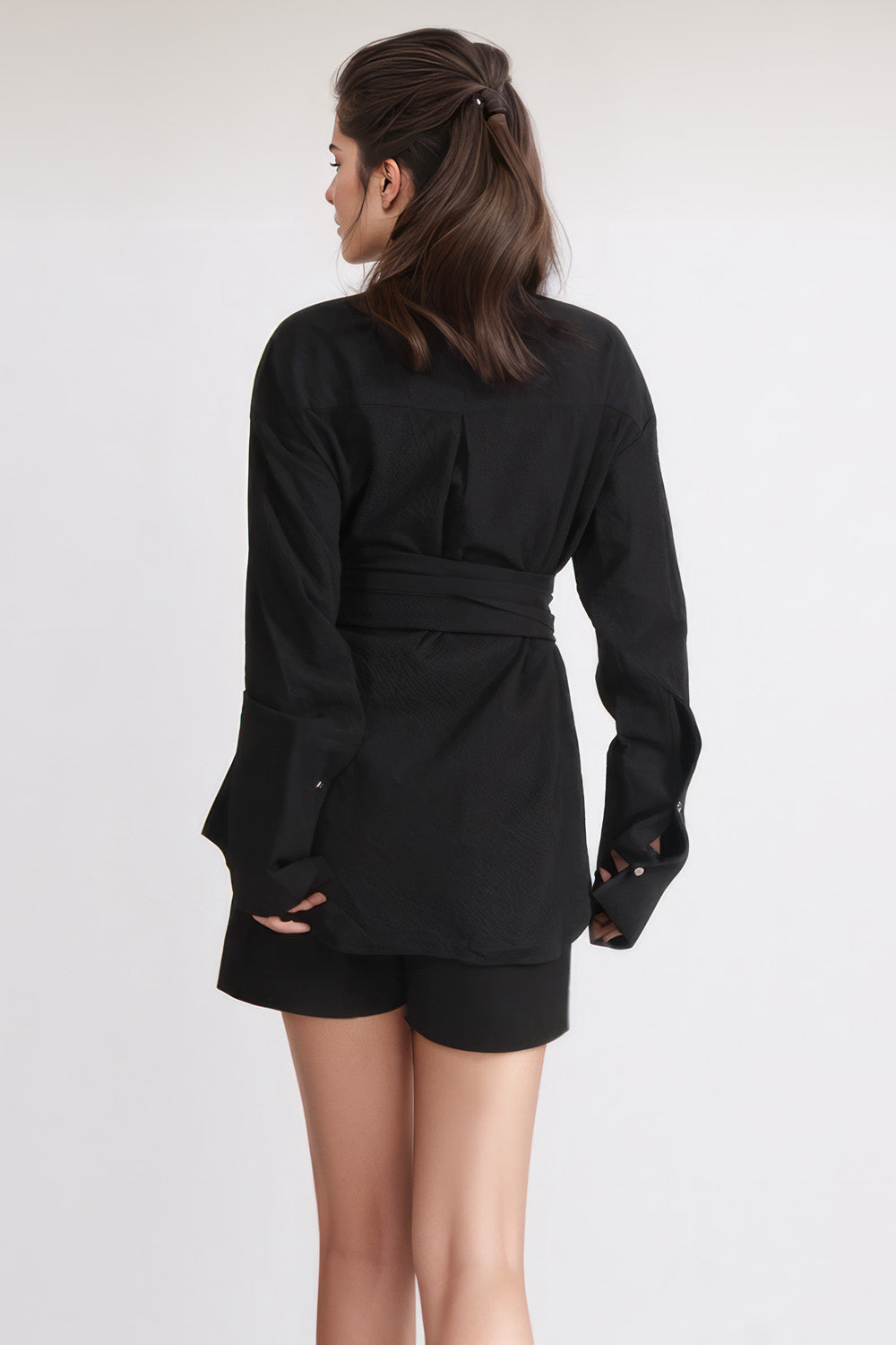 Shirt Dress with Belt - Black