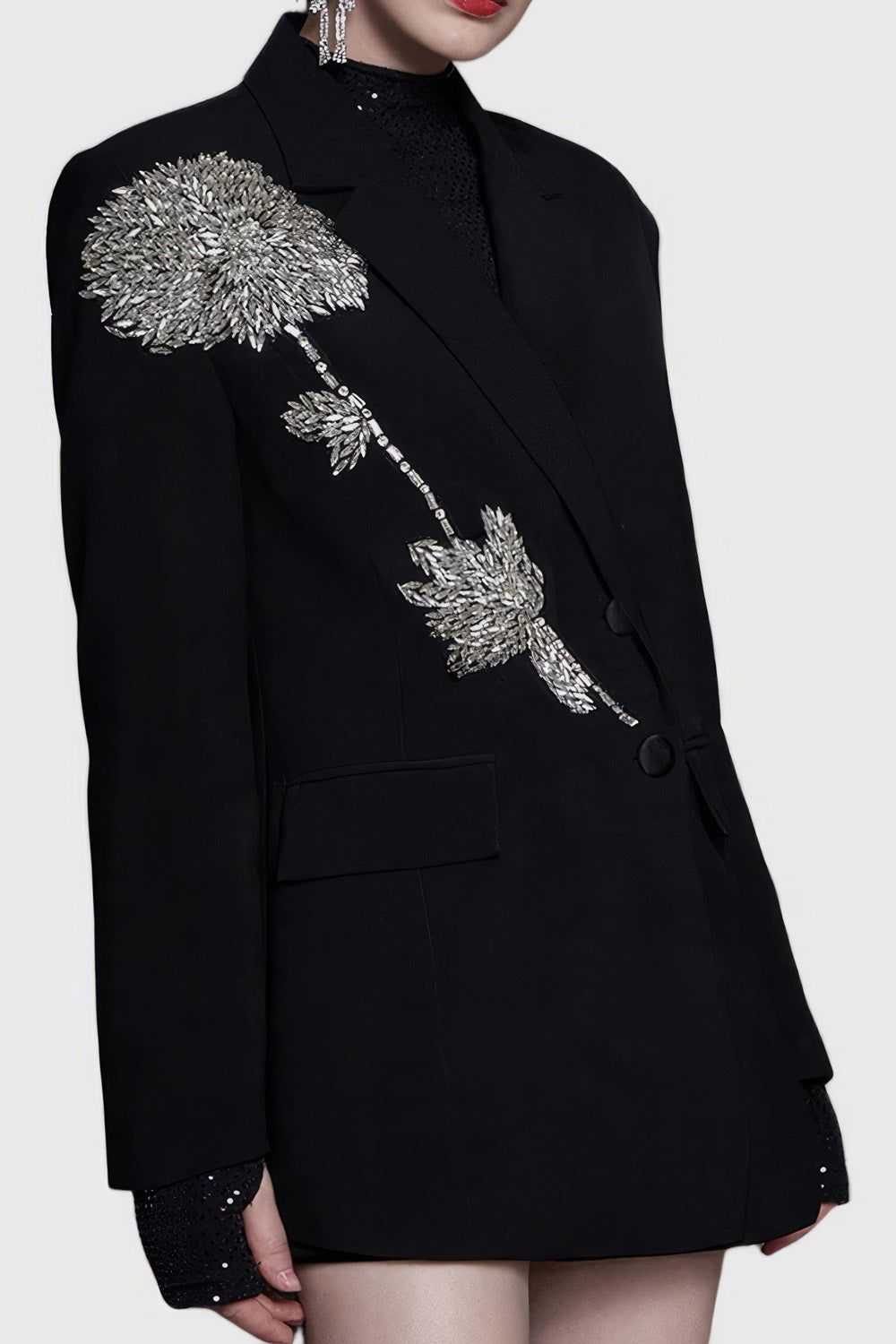 Blazer with Rhinestone Detail - Black