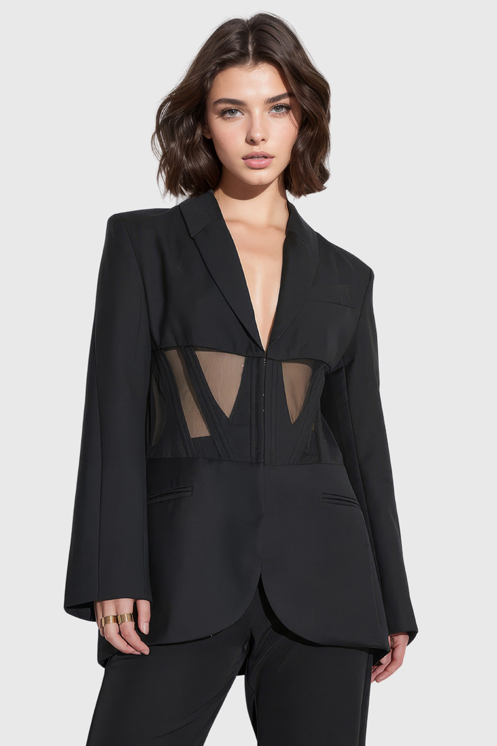 Blazer with Mesh Detail - Black