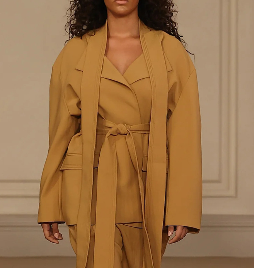 Trench coat Blazer with Belt and Back Cut - Mustard